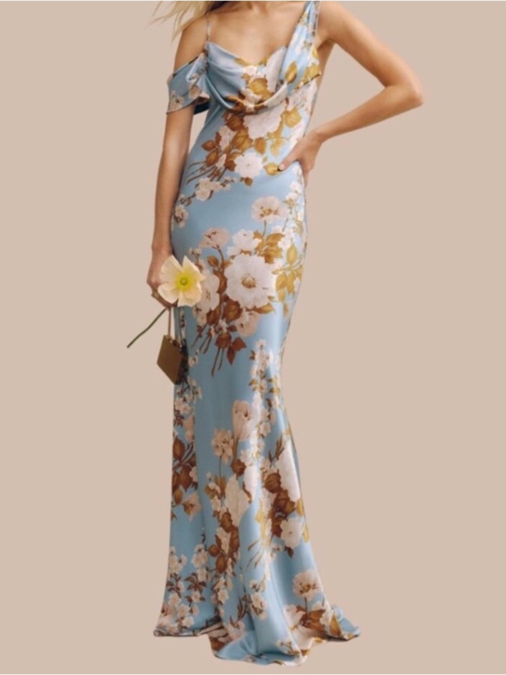 Reformation Rhonda One-Shoulder Satin Dress with Floral Print READ DESCRIPTION